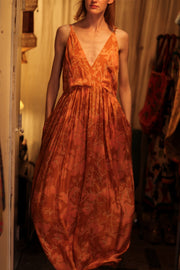 LILY SILK DRESS ORANGE FLOWER - sustainably made MOMO NEW YORK sustainable clothing, Boho Chic Dress slow fashion