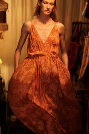 LILY SILK DRESS ORANGE FLOWER - sustainably made MOMO NEW YORK sustainable clothing, Boho Chic Dress slow fashion