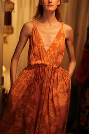 LILY SILK DRESS ORANGE FLOWER - sustainably made MOMO NEW YORK sustainable clothing, Boho Chic Dress slow fashion