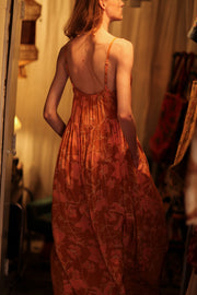 LILY SILK DRESS ORANGE FLOWER - sustainably made MOMO NEW YORK sustainable clothing, Boho Chic Dress slow fashion