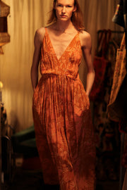 LILY SILK DRESS ORANGE FLOWER - sustainably made MOMO NEW YORK sustainable clothing, Boho Chic Dress slow fashion