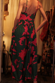 LILY SILK DRESS PINK VINES - sustainably made MOMO NEW YORK sustainable clothing, Boho Chic Dress slow fashion
