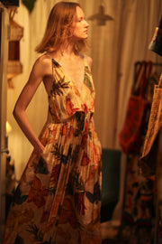 LILY SILK DRESS PRESSED FLOWERS - sustainably made MOMO NEW YORK sustainable clothing, Boho Chic Dress slow fashion