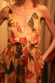 LILY SILK DRESS PRESSED FLOWERS - sustainably made MOMO NEW YORK sustainable clothing, Boho Chic Dress slow fashion