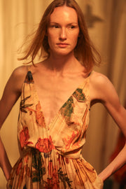 LILY SILK DRESS PRESSED FLOWERS - sustainably made MOMO NEW YORK sustainable clothing, Boho Chic Dress slow fashion