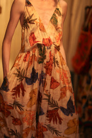 LILY SILK DRESS PRESSED FLOWERS - sustainably made MOMO NEW YORK sustainable clothing, Boho Chic Dress slow fashion
