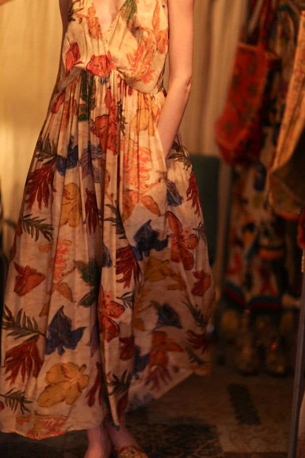 LILY SILK DRESS PRESSED FLOWERS - sustainably made MOMO NEW YORK sustainable clothing, Boho Chic Dress slow fashion