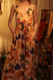 LILY SILK DRESS PRESSED FLOWERS - sustainably made MOMO NEW YORK sustainable clothing, Boho Chic Dress slow fashion