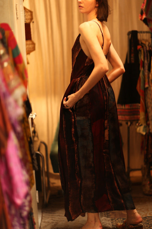 LILY SILK DRESS RED STRIPE - sustainably made MOMO NEW YORK sustainable clothing, Boho Chic Dress slow fashion