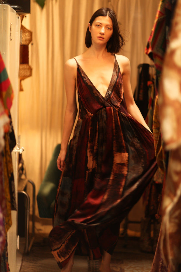 LILY SILK DRESS RED STRIPE - sustainably made MOMO NEW YORK sustainable clothing, Boho Chic Dress slow fashion