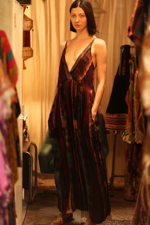 LILY SILK DRESS RED STRIPE - sustainably made MOMO NEW YORK sustainable clothing, Boho Chic Dress slow fashion
