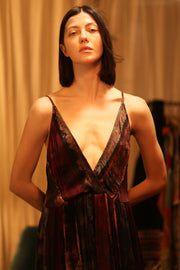 LILY SILK DRESS RED STRIPE - sustainably made MOMO NEW YORK sustainable clothing, Boho Chic Dress slow fashion