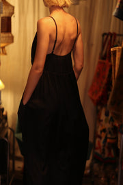 LILY SILK DRESS SOLID BLACK - sustainably made MOMO NEW YORK sustainable clothing, Boho Chic Dress slow fashion