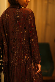 LOA SILK BUTTONED DRESS BURGUNDY POLLOCK - sustainably made MOMO NEW YORK sustainable clothing, Boho Chic Dress slow fashion