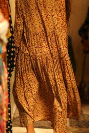 LOA SILK BUTTONED DRESS FLORAL RED - sustainably made MOMO NEW YORK sustainable clothing, Boho Chic Dress slow fashion