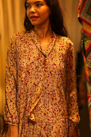 LOA SILK BUTTONED DRESS FLORAL RED - sustainably made MOMO NEW YORK sustainable clothing, Boho Chic Dress slow fashion