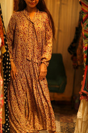 LOA SILK BUTTONED DRESS FLORAL RED - sustainably made MOMO NEW YORK sustainable clothing, Boho Chic Dress slow fashion