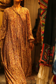 LOA SILK BUTTONED DRESS FLORAL RED - sustainably made MOMO NEW YORK sustainable clothing, Boho Chic Dress slow fashion