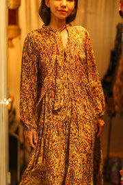 LOA SILK BUTTONED DRESS MARIPOSA YELLOW - sustainably made MOMO NEW YORK sustainable clothing, Boho Chic Dress slow fashion