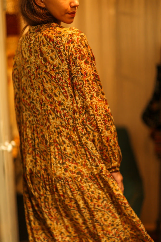 LOA SILK BUTTONED DRESS MARIPOSA YELLOW - sustainably made MOMO NEW YORK sustainable clothing, Boho Chic Dress slow fashion