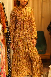 LOA SILK BUTTONED DRESS MARIPOSA YELLOW - sustainably made MOMO NEW YORK sustainable clothing, Boho Chic Dress slow fashion