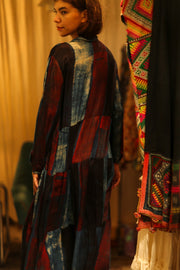 LOA SILK DRESS BLUE BLOCKS - sustainably made MOMO NEW YORK sustainable clothing, Boho Chic Dress slow fashion