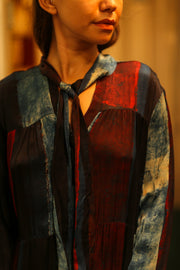 LOA SILK DRESS BLUE BLOCKS - sustainably made MOMO NEW YORK sustainable clothing, Boho Chic Dress slow fashion