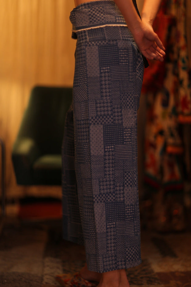 LUKE DENIM SQUARES FISHERMAN TROUSERS - sustainably made MOMO NEW YORK sustainable clothing, denim slow fashion