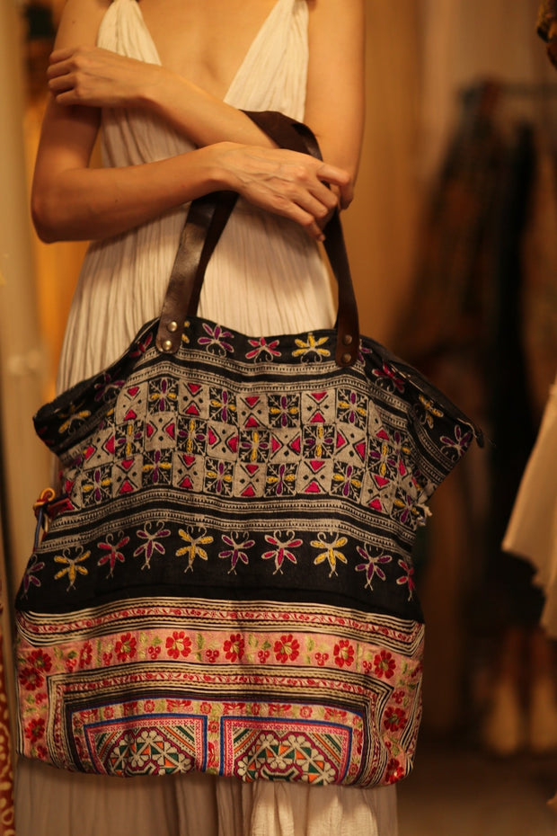MALIK EMBROIDERED PATCHWORK BAG - sustainably made MOMO NEW YORK sustainable clothing, bag slow fashion