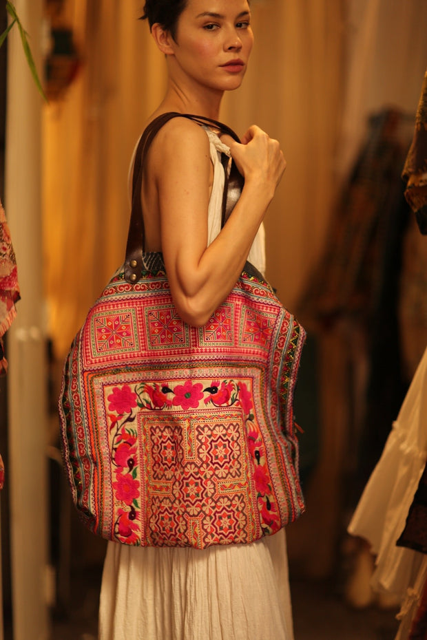 MALIK EMBROIDERED PATCHWORK BAG - sustainably made MOMO NEW YORK sustainable clothing, bag slow fashion