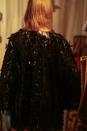 MARION SEQUINED SHORT KIMONO BLACK - sustainably made MOMO NEW YORK sustainable clothing, embellished slow fashion