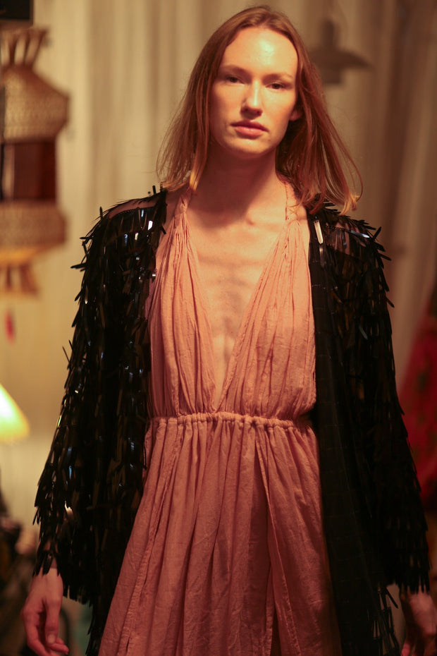 MARION SEQUINED SHORT KIMONO BLACK - sustainably made MOMO NEW YORK sustainable clothing, embellished slow fashion