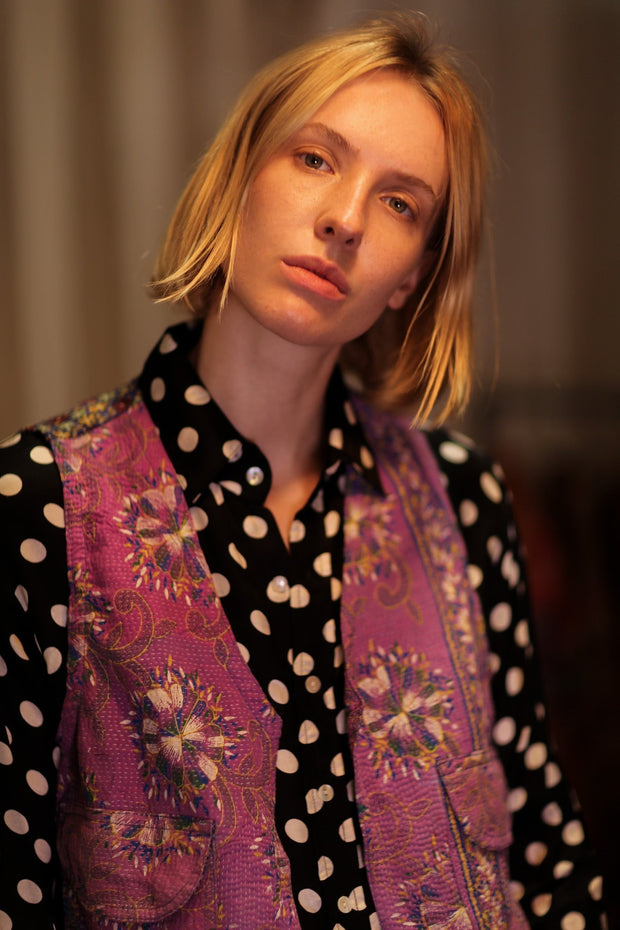 MARLENE KANTHA GILET LAVENDER FIELD - sustainably made MOMO NEW YORK sustainable clothing, coatandjacket slow fashion