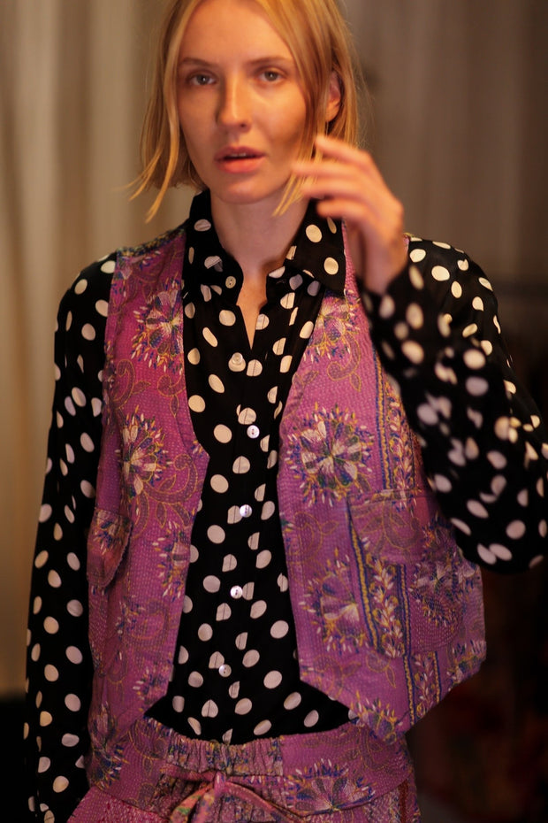 MARLENE KANTHA GILET LAVENDER FIELD - sustainably made MOMO NEW YORK sustainable clothing, coatandjacket slow fashion