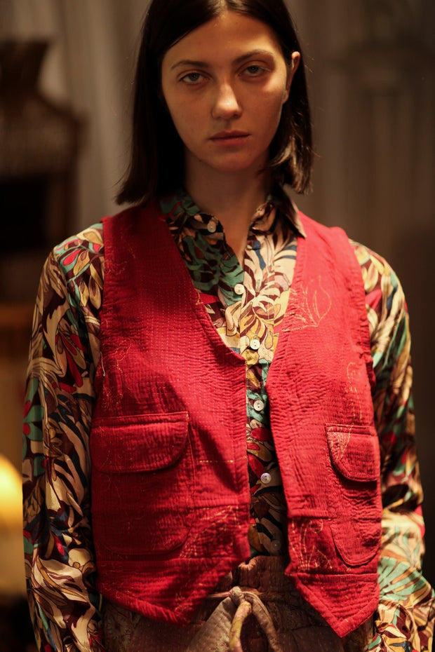 MARLENE KANTHA GILET VEST POMEGRANATE - sustainably made MOMO NEW YORK sustainable clothing, coatandjacket slow fashion