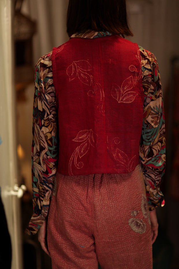 MARLENE KANTHA GILET VEST POMEGRANATE - sustainably made MOMO NEW YORK sustainable clothing, coatandjacket slow fashion