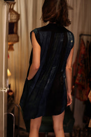MARY SILK DRESS BLUE STRIPE - sustainably made MOMO NEW YORK sustainable clothing, Boho Chic Dress slow fashion