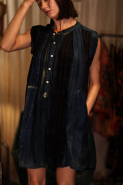 MARY SILK DRESS BLUE STRIPE - sustainably made MOMO NEW YORK sustainable clothing, Boho Chic Dress slow fashion