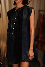 MARY SILK DRESS BLUE STRIPE - sustainably made MOMO NEW YORK sustainable clothing, Boho Chic Dress slow fashion