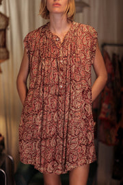 MARY SILK DRESS PAISLEY RED - sustainably made MOMO NEW YORK sustainable clothing, Boho Chic Dress slow fashion