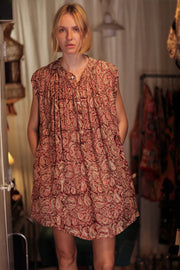 MARY SILK DRESS PAISLEY RED - sustainably made MOMO NEW YORK sustainable clothing, Boho Chic Dress slow fashion