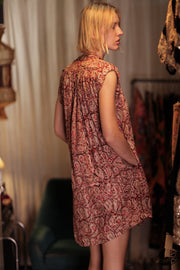 MARY SILK DRESS PAISLEY RED - sustainably made MOMO NEW YORK sustainable clothing, Boho Chic Dress slow fashion