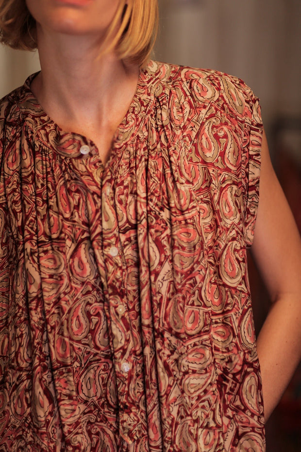 MARY SILK DRESS PAISLEY RED - sustainably made MOMO NEW YORK sustainable clothing, Boho Chic Dress slow fashion