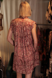 MARY SILK DRESS PAISLEY RED - sustainably made MOMO NEW YORK sustainable clothing, Boho Chic Dress slow fashion