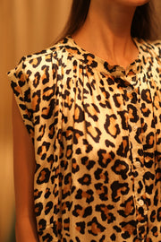 MARY SILK DRESS PALE LEO - sustainably made MOMO NEW YORK sustainable clothing, Boho Chic Dress slow fashion