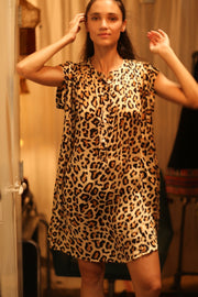 MARY SILK DRESS PALE LEO - sustainably made MOMO NEW YORK sustainable clothing, Boho Chic Dress slow fashion