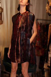 MARY SILK DRESS RED AND BLUE STRIPE - sustainably made MOMO NEW YORK sustainable clothing, Boho Chic Dress slow fashion