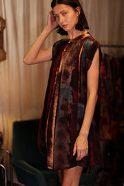 MARY SILK DRESS RED AND BLUE STRIPE - sustainably made MOMO NEW YORK sustainable clothing, Boho Chic Dress slow fashion