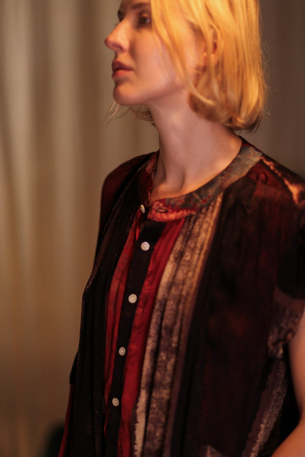 MARY SILK DRESS RED STRIPE - sustainably made MOMO NEW YORK sustainable clothing, Boho Chic Dress slow fashion