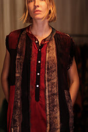 MARY SILK DRESS RED STRIPE - sustainably made MOMO NEW YORK sustainable clothing, Boho Chic Dress slow fashion